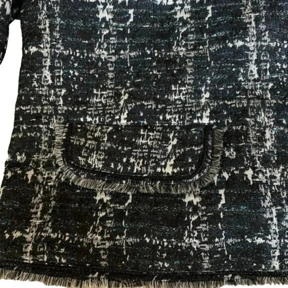 Chicos Y2K Black Blue White Fringed Nubby Textured Tweed Blazer Jacket Size 3 XL - Picture 8 of 12